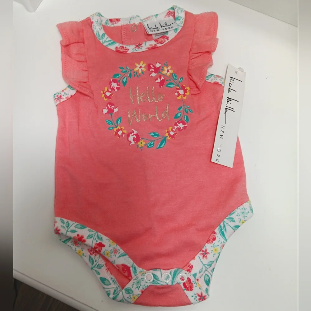 Nicole Miller New York Peach Spring Floral Onesie 0/3 Months NWT! - Picture 1 of 9